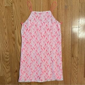 Pins and Needles Hot Pink Lace Overlay Short Sundress Mini Dress Sz L